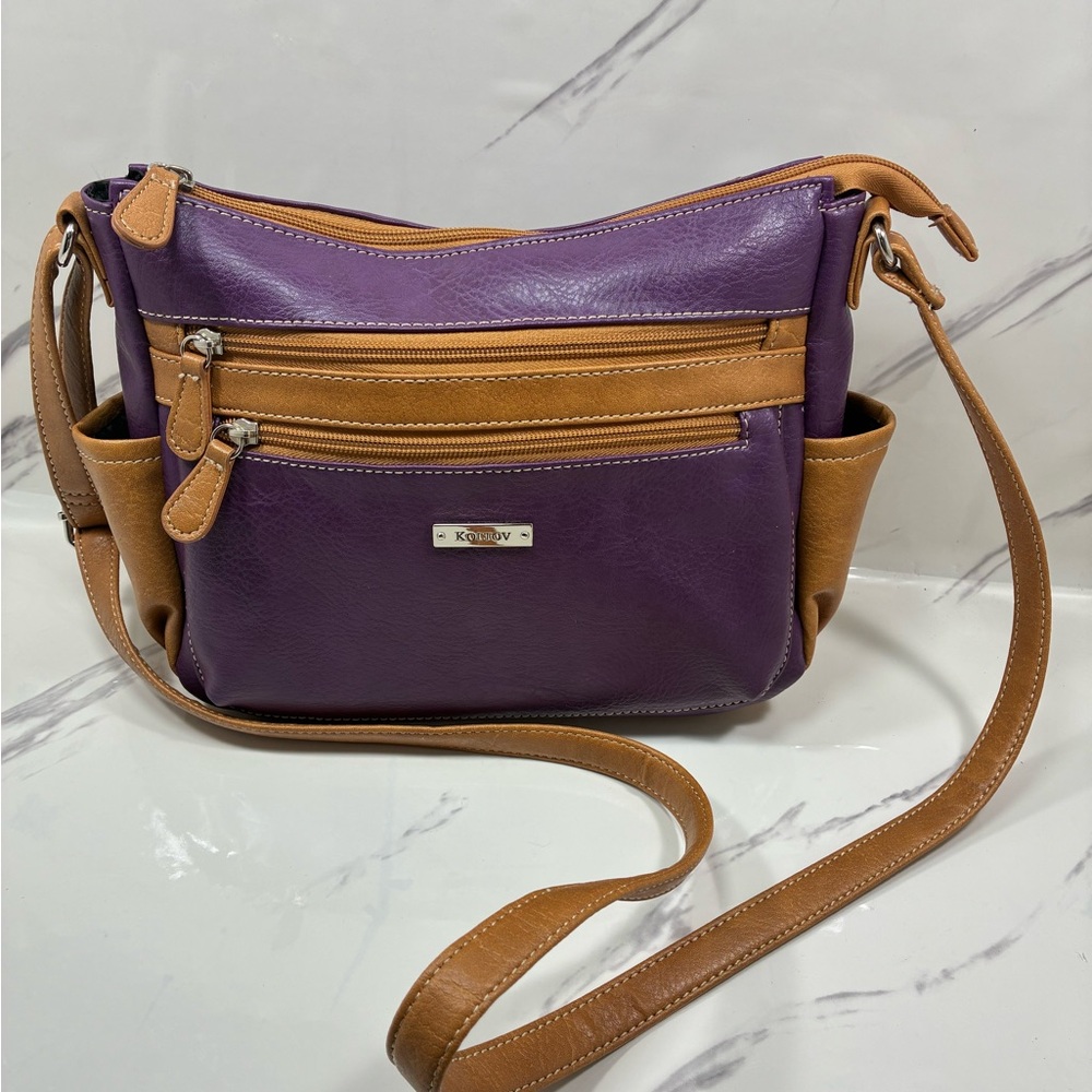Koltov Purple and Tan Crossbody Bag